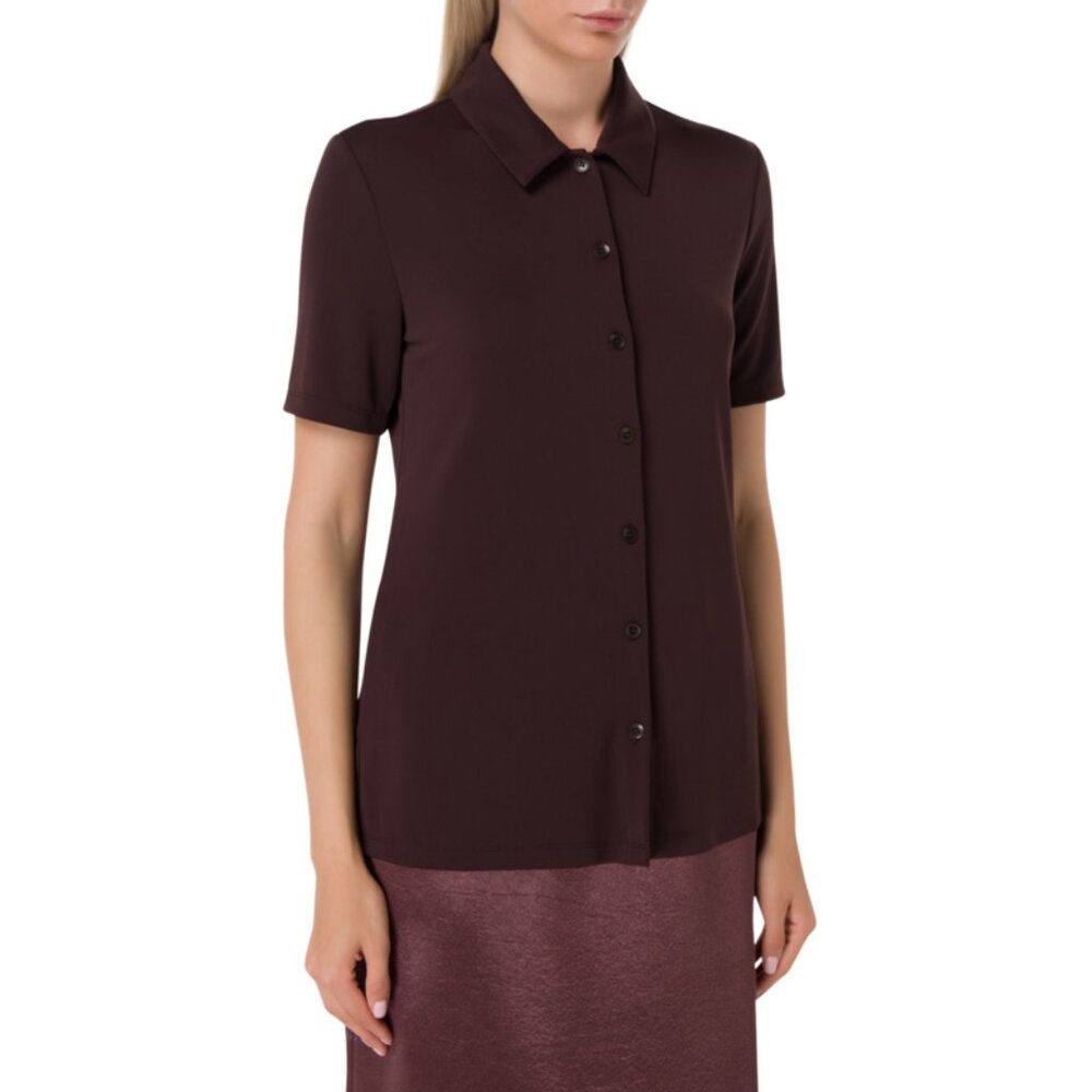 Tibi "Harlow" Short Sleeve Jersey Top in Brown, size Large